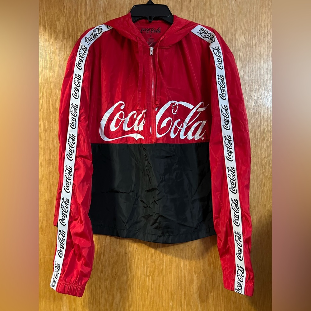 Coca Cola Women's Red and Black Jacket Jr Sz L